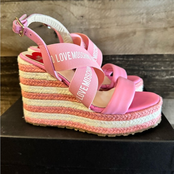 Moschino Shoes - Moschino Pink Wedge Sandals with Criss-Cross Straps